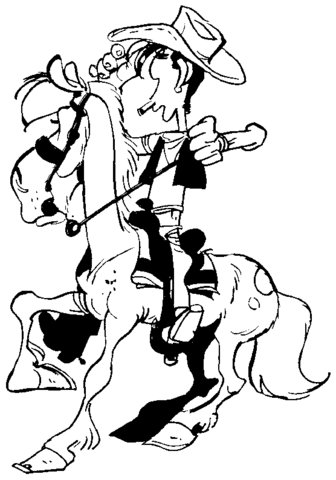 Lucky Luke Is Riding On The Horse Coloring Page